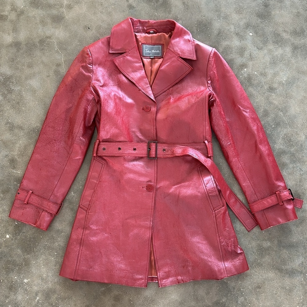 90s Vintage Red Leather Coat